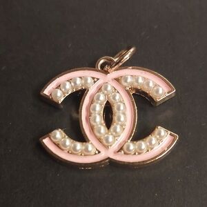CC Pink and Gold Charm Pendant with Pearls